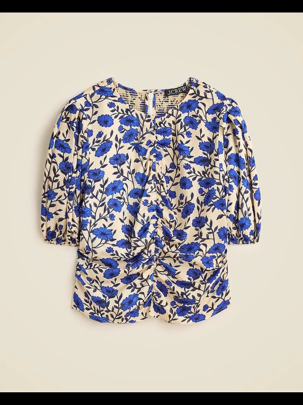 J.Crew Veranda Puff-Sleeve Ruched Top in Blue Floral NWT
